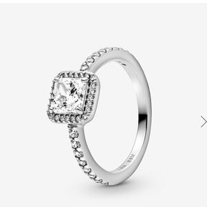 Pandora Square Sparkle Halo Ring. Size 7.